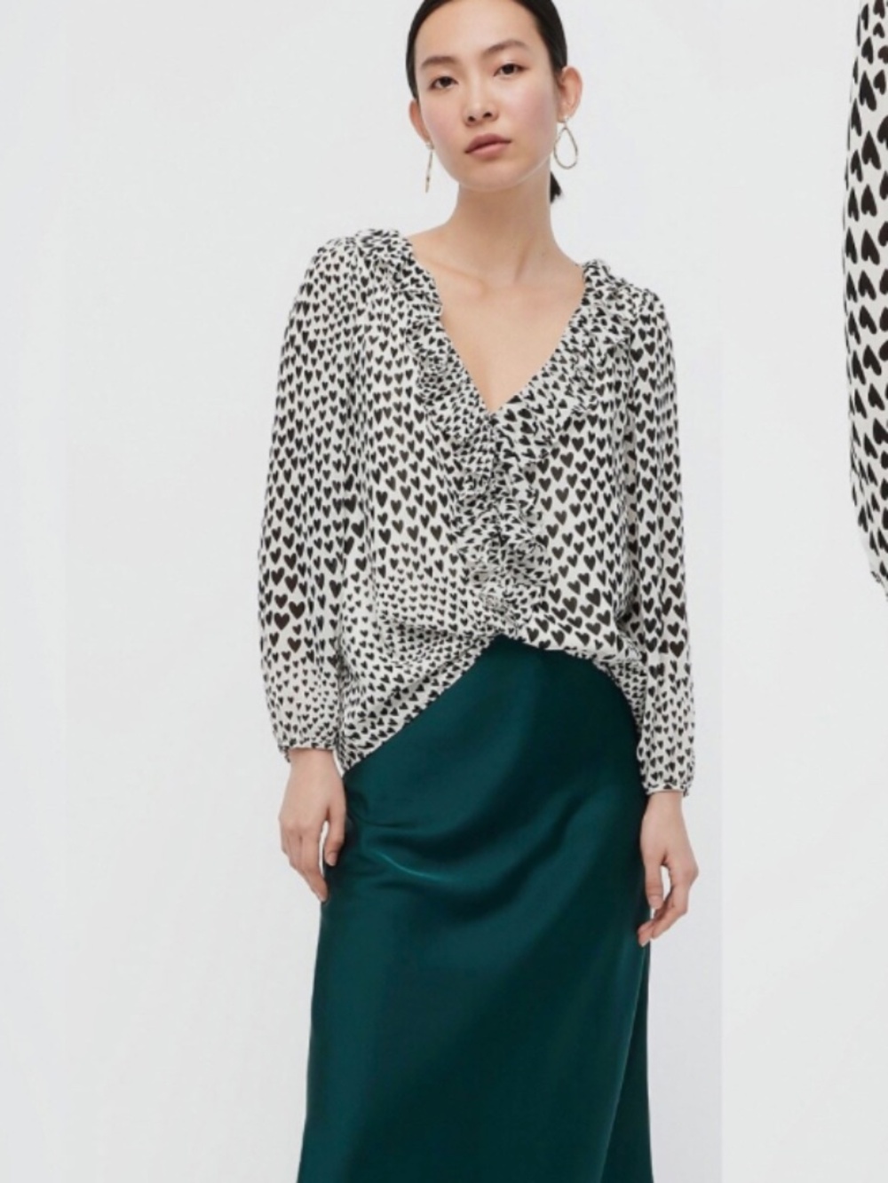 J. Crew Ruffle-trim V-neck Blouse In Allover Heart Print